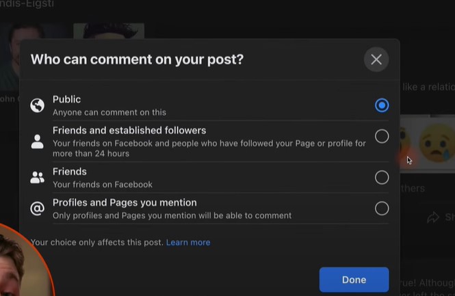 Choose from the options to turn off comments on Facebook