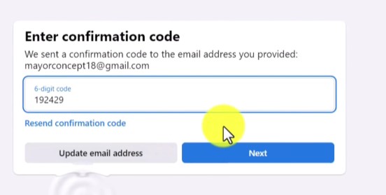 Copy the 6-digit confirmation code and paste it into the box, then click Next