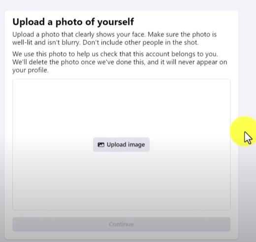 Upload photo of yourself then click Continue